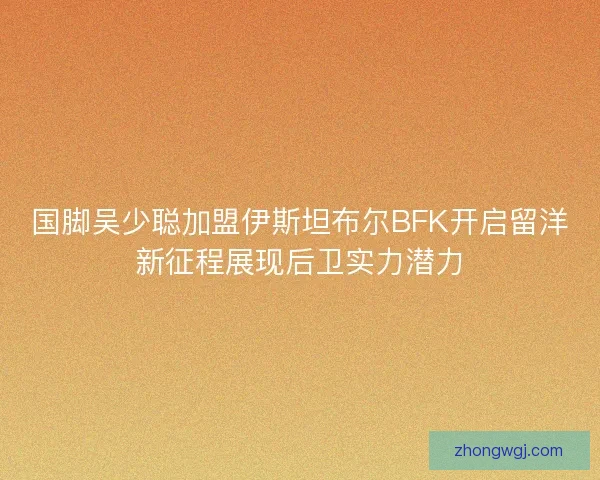 国脚吴少聪加盟伊斯坦布尔BFK开启留洋新征程展现后卫实力潜力